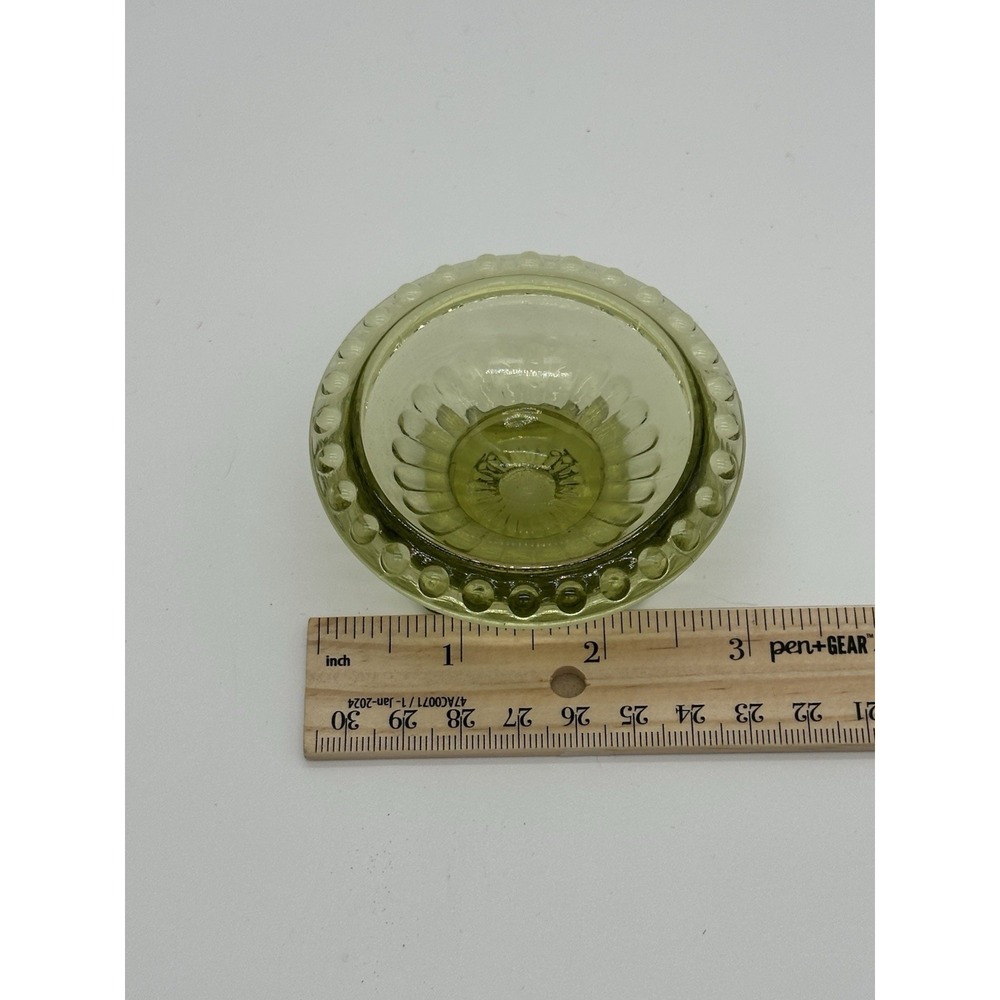 VTG Olive Green Glass Open Salt Cellar 3" Beaded Rim Square Pedestal Base - Picture 6 of 6